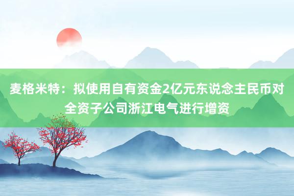 麦格米特：拟使用自有资金2亿元东说念主民币对全资子公司浙江电气进行增资