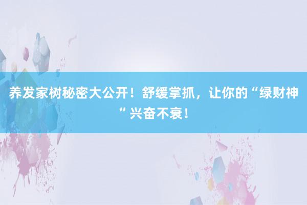 养发家树秘密大公开！舒缓掌抓，让你的“绿财神”兴奋不衰！